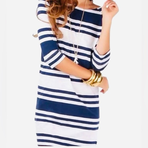 Lilly Pulitzer Cassie Resort Navy White Stripe Mini Dress Medium NWT - Picture 3 of 8